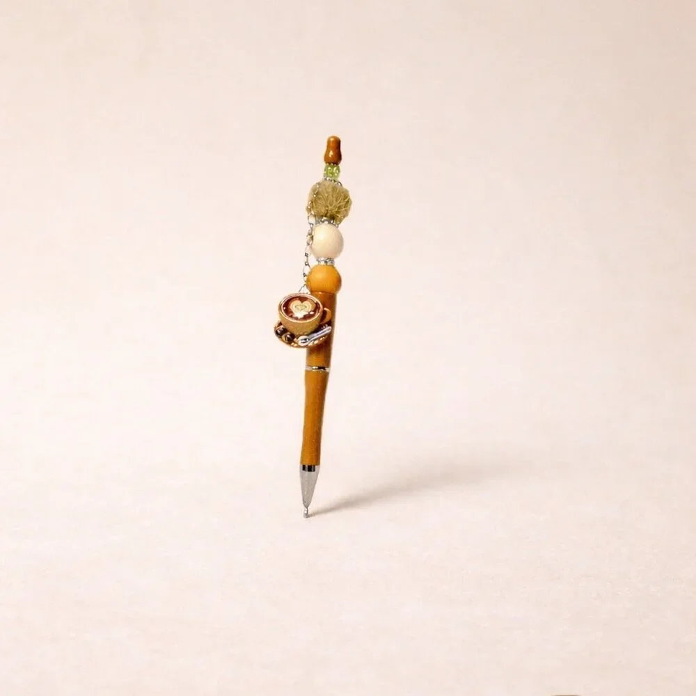 Brown Kawaii Gift Set – Beaded Pen & Matching Keychain + Refill Included - Picture 5 of 8